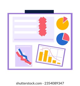Infographic clipboard template with flat design graphs and charts. Information Graphics elements. Planning schedules, organization time management concept, statistical report with bar diagram