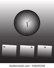 Infographic with clock and grayed stickers with pins on the gray background. Eps 10 vector file.