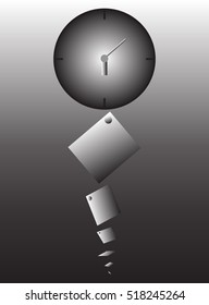 Infographic with clock and grayed stickers with pins on the gray background. Eps 10 vector file.