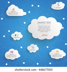 Infographic with clouds on the blue background. Eps 10 vector file.