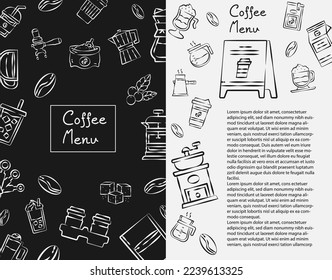 Infographic with Coffee menu, For cafe menu, Vector drink flyer for bar and cafe, illustrations.