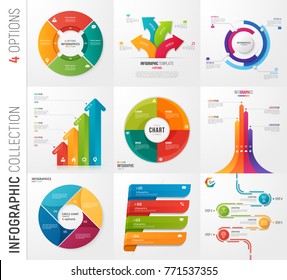 Infographic collection of 4 options vector templates for presentations, data visualization, business concepts, advertisement, diagrams, annual reports, web design.