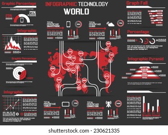 INFOGRAPHIC COLLECTION ELEMENT TECHNOLOGY WORLD RED