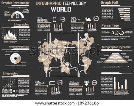 INFOGRAPHIC COLLECTION ELEMENT TECHNOLOGY WORLD BROWN