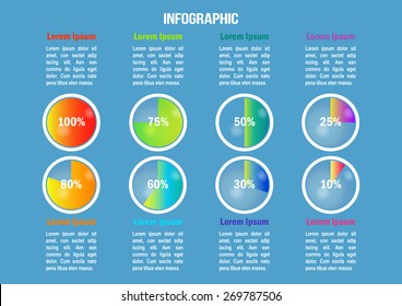 Infographic with color diagrams and percent. Vector illustration for posters, banners, web design, business documents