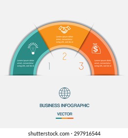 Infographic Color Semicircle template with text areas on three positions 