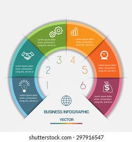  Infographic Color Semicircle template with text areas on six positions 