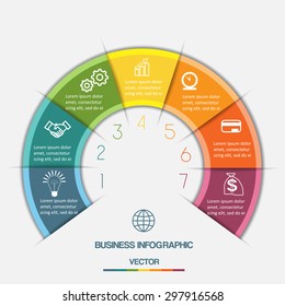  Infographic Color Semicircle template with text areas on seven positions 