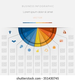 Infographic color semicircle for template with text areas on nine positions