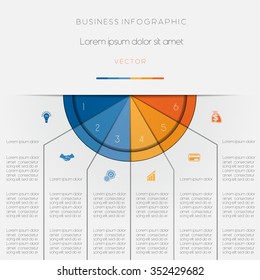 Infographic color semicircle for template with text areas on six positions