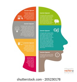 Infographic with colored head on the white background. Eps 10 vector file.