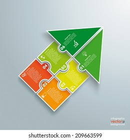 Infographic with colored puzzle pieces on the grey background. Eps 10 vector file.