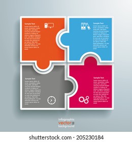 Infographic With Colored Rectangle Puzzle Pieces On The Grey Background. Eps 10 Vector File.