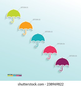Infographic with colored umbrellas on the blue background. Vector infographic or web design template