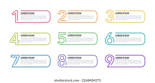 Infographic colorful 9 options or steps. Infographic rectangle frame number. Vector illustration.