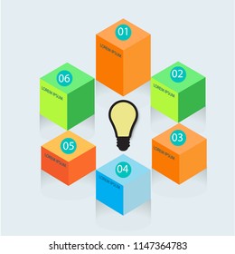 Infographic colorful. Abstract design template for infographics. Vector banner with 6 steps, parts, options, stages. Can be used for data visualization, workflow layout, chart, diagram, web design.