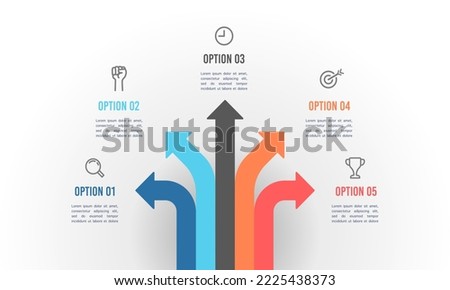 Infographic colorful arrow crossroads 5 options.