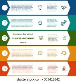 Infographic Colorful arrows template from white strips with text areas on five positions