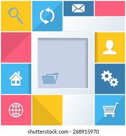 Infographic colorful background with website and office icons