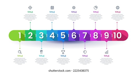 Infographic colorful bar horizontal 10 steps. Business presentation timeline.