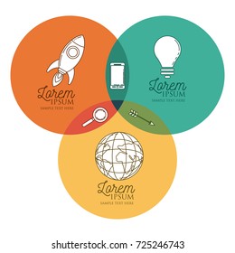 infographic with colorful circles connected with icons inside vector illustration