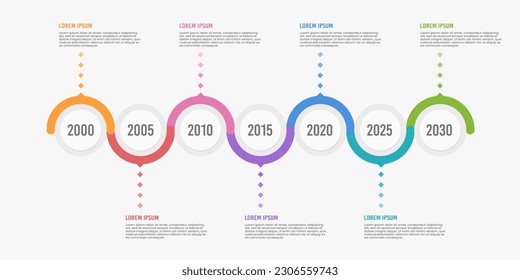 Infographic colorful company timeline data over 7 years. Vector illustration.