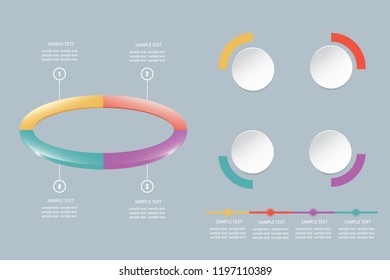 Infographic of colorful ellipse divided into 4 parts showing process and steps. White circle labels are ready for your text.