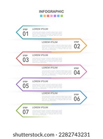 Infographic colorful labels arrows 7 options or steps. Vector illustration.