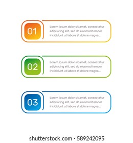 Infographic colorful numbers from 1 to 3 and text columns vector illustration