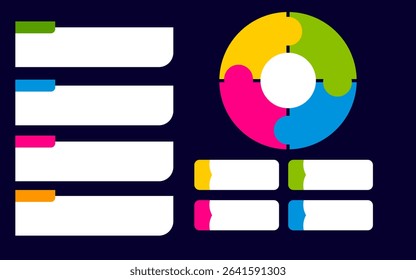 Infographic colorful puzzle pieces and blank text boxes for business promotion.