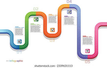 Infographic colorful roadmap, timeline business design template. Street Infographic. Vector illustration.