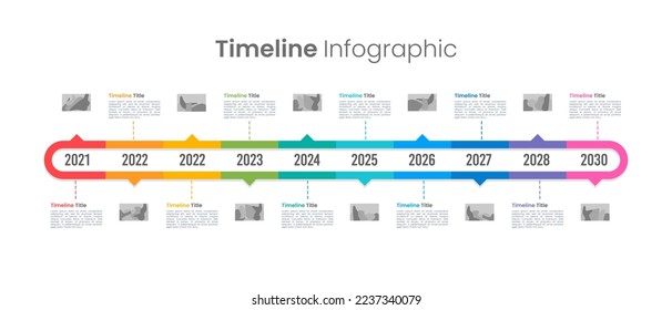 Infographic colorful timeline. Anniversary 10th year. Company milestone. Vector illustration.