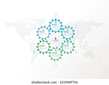 Infographic colorful vector template with cog wheels, icons, place for your text.