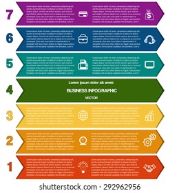  Infographic colour strips of arrows for success business project and other Your variant template with text areas on seven positions