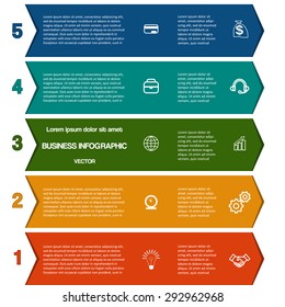Infographic colour strips of arrows for success business project and other Your variant template with text areas on five positions
