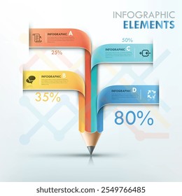 infographic combination of pencil and branched organizational structure, presentation about school or company target performance