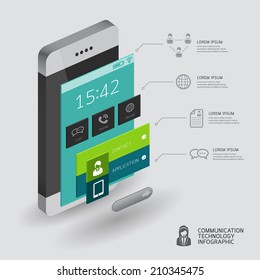 infographic communication and connection concept with smartphone illustration 3d vector perspective view design 