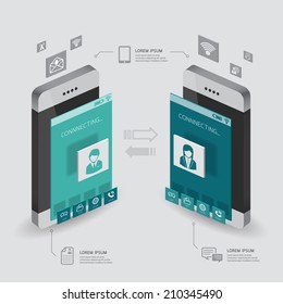 infographic communication and connection concept with smartphone illustration 3d vector perspective view design 