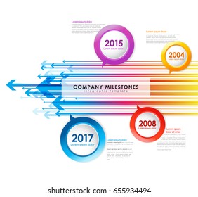 Infographic company milestones timeline vector template with arrows.