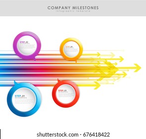 Infographic company milestones timeline vector template with arrows.