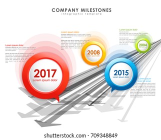 Infographic company milestones timeline vector template with arrows.