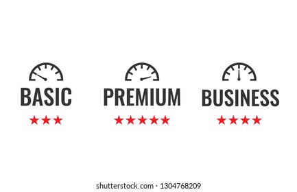 Infographic or compare template with speedometer elements. Rating meter concept vector illustration.