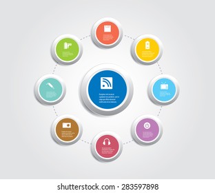 Infographic composition with multimedia icons.