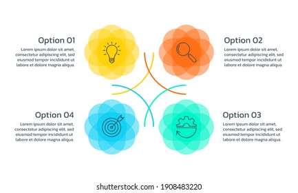 Infographic concept with 4 steps, part or options. Business layout template with four abstract circles. Presentation, process, timeline info graphic design elements. Vector illustration.