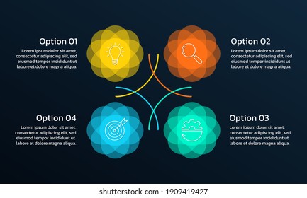 Infographic concept with 4 steps, part or options. Business layout template with four abstract circles. Presentation, process, timeline info graphic design elements. Vector illustration.