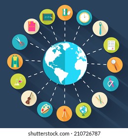 infographic concept of back to school circle flat icons. Vector illustration design