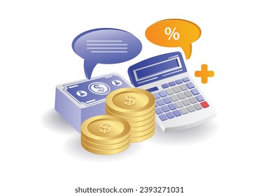 Infographic concept of calculating the distribution of money from business results with a calculator
