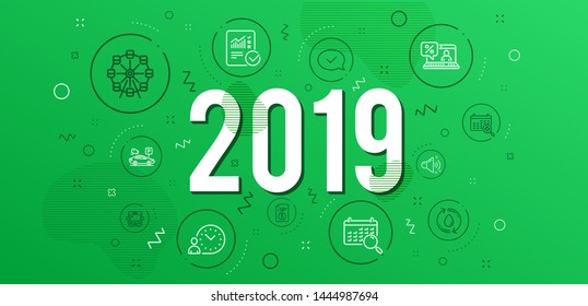 Infographic concept. Checked calculation, Medical calendar and Approved message icons simple set. Ferris wheel, Refill water and Technical info signs. Time management, Search calendar and Bus symbols