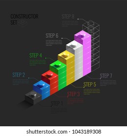 Infographic concept from colorful 3d Lego building blocks. lego bricks. 3d Infographic stairs