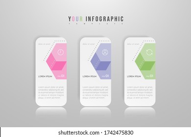 Diseño de concepto infográfico con 3 opciones, pasos o procesos. Se puede utilizar para el diseño de flujos de trabajo, informes anuales, diagramas de flujo, diagramas, presentaciones, sitios web, banners, materiales impresos.